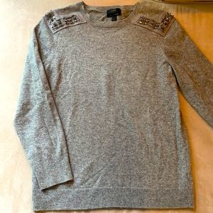 Jcrew Cashmere Blend Grey Sweater With Jewels